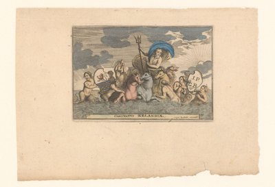 Neptunus Zeelandin henkilöitymänä Comitatus Zelandiae (otsikko esineessä) tekijältä Anonymous