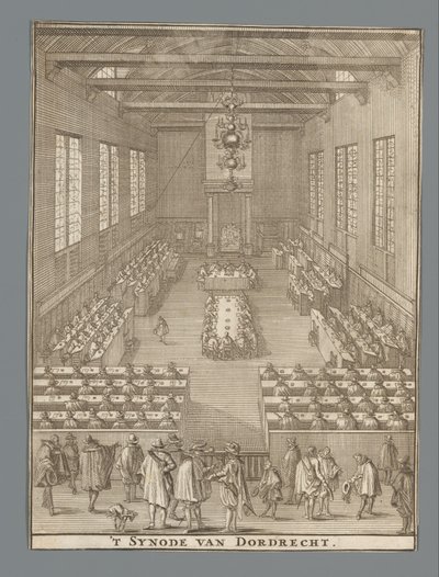 Dordrechtin synodin avaus 1618 Dordrechtin synodi (otsikko esineessä) tekijältä Anonymous