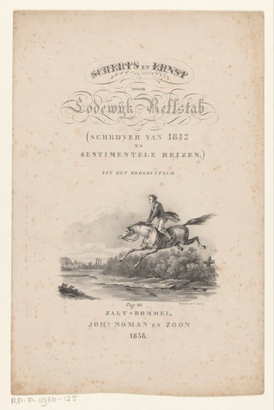 Hevonen hyppää joen yli Nimisivu: Lodewijk Rellstab, Banter and Seriousness, 1838 tekijältä Anonymous