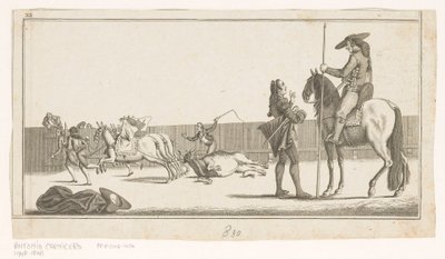 Picador ja matador tapettuaan härän Coleccion de las Principles suertes de una corrida de toros (sarjan nimi esineellä) Kokoelma tärkeimmistä härkätaisteluharjoituksista (sarjan nimi) tekijältä Anonymous