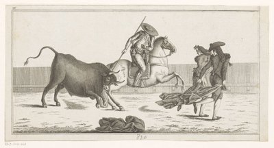 Picador pistää keihänsä härään Coleccion de las Principles suertes de una corrida de toros (sarjan nimi esineellä) Kokoelma tärkeimmistä härkätaisteluharjoituksista (sarjan nimi) tekijältä Anonymous