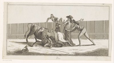 Picador putosi hevosestaan Coleccion de las Principles suertes de una corrida de toros (sarjan nimi esineellä) Kokoelma tärkeimmistä härkätaisteluharjoituksista (sarjan nimi) tekijältä Anonymous