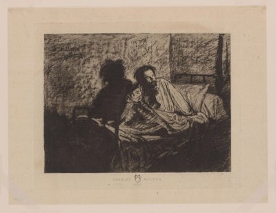 Muotokuva Charles Meryonista istumassa sängyssä Charles Meryon 1858 (otsikko esineessä) tekijältä Anonymous