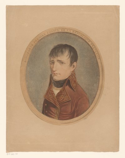 Muotokuva Napoleon I Bonapartesta, Fransenin Keizeristä Bonaparte Ranskan tasavallan ensimmäinen konsuli (otsikko esineessä) tekijältä Anonymous