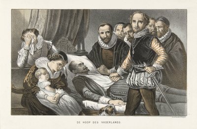 Prinssi Maurits prinssi William hiljaisen ruumiin luona, 1584 Isänmaan toivo (otsikko esineessä) tekijältä Anonymous