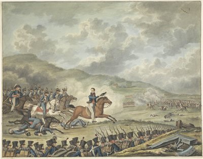 Orangen prinssi, joka johtaa hollantilaisia ​​joukkoja Quatre-Brasissa, 1815 tekijältä Anonymous