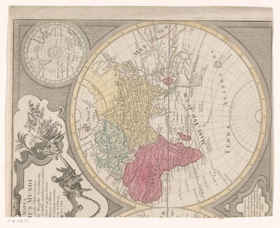 Maailmankartan oikea puolisko, joka näyttää itäisen pallonpuoliskon Mappa totius mundi : adornata juxta observations (...) (otsikko esineessä) tekijältä Anonymous