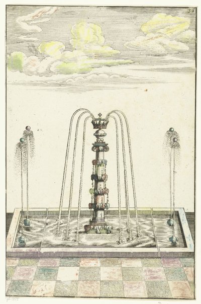 Suorakaiteen muotoinen altaan ionikolonni Architectura Curiosa Nova (sarjan nimi) tekijältä Anonymous
