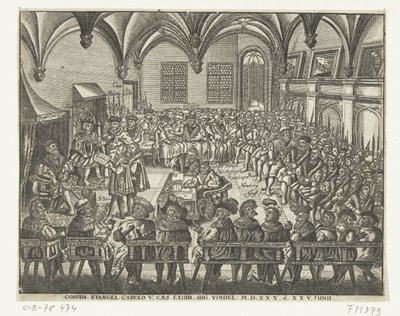 Augsburgin valtiopäivä 1530 Tunnustus. Evankeliumi. Carolo V. Caes. Näyttely. elokuu Findel. M.D.XXX. d. XXV. Junii (otsikko esineessä) tekijältä Anonymous