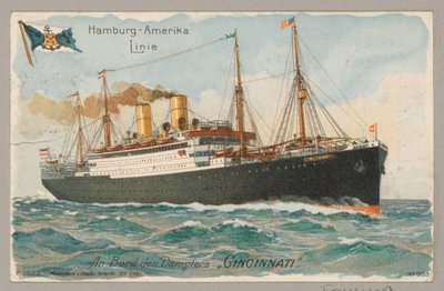 Laiva "Cincinnati" Hamburg America Linesta (Hapag) avomerellä Hamburg-America Line An Bord des Dampfers "Cincinnati" (otsikko esineessä) tekijältä Anonymous
