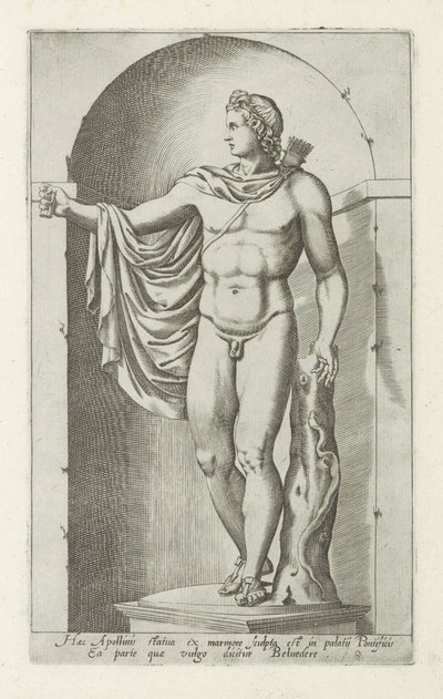 Apollon veistos Apollo Belvedere Tämä Apollon patsas kaiverrettiin marmorista paavinpalatsissa (...) (otsikko esineessä) Antiikkiveistoksia Roomassa (sarjan nimi) Ikonit Rooman kaupungin muinaisista patsaista, joita nähdään julkisilla paikoilla (sarja t tekijältä Anonymous