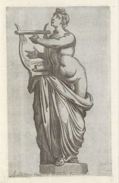 Apollon veistos Timanlidisin Apollo-teos farnesialaisessa palatsissa (otsikko esineessä) Antiikkiveistoksia Roomassa (sarjan nimi) Ikonit Rooman kaupungin muinaisista patsaista, joita nähdään julkisilla paikoilla (sarjan nimi) tekijältä Anonymous