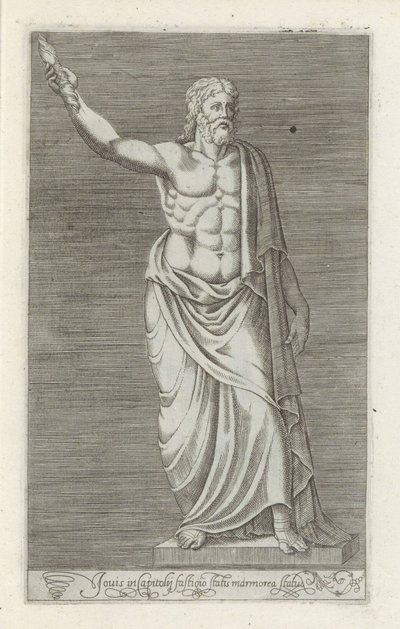 Jupiterin veistos Jupiterin marmoripatsas, joka seisoo Capitolin huipulla (otsikko esineessä) Antiikkiveistoksia Roomassa (sarjan nimi) Ikonit Rooman kaupungin muinaisista patsaista, joita nähdään julkisilla paikoilla (sarjan nimi) tekijältä Anonymous