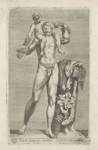 Sculptuur van Silenus met de jonge Bacchus op zijn schouders Bacchuksen patsas Caesarien puutarhassa (nimi esineessä) Antiikkiveistoksia Roomassa (sarjan nimi) Ikonit Rooman kaupungin muinaisista patsaista, joita nähdään julkisilla paikoilla (sarjan nimi) tekijältä Anonymous