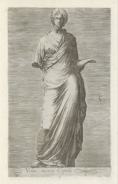 Sculptuur van Urania, muze van de sterrenkunde Urania museo Capitolissa (otsikko esineessä) Antiikkiveistoksia Roomassa (sarjan nimi) Ikonit Rooman kaupungin muinaisista patsaista, joita nähdään julkisilla paikoilla (sarjan nimi) tekijältä Anonymous