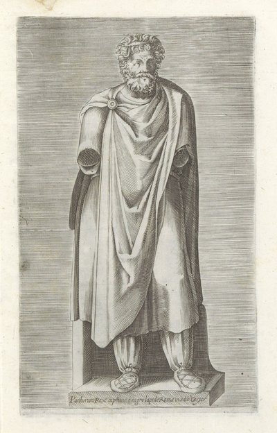 Sculptuur van een gegengen koning Parthoriumin kuninkaan vankeja Rooman mustasta kivestä Cesysin rakennuksessa (nimi esineessä) Antiikkiveistoksia Roomassa (sarjan nimi) Ikonit Rooman kaupungin muinaisista patsaista, joita nähdään julkisilla paikoilla (sar tekijältä Anonymous
