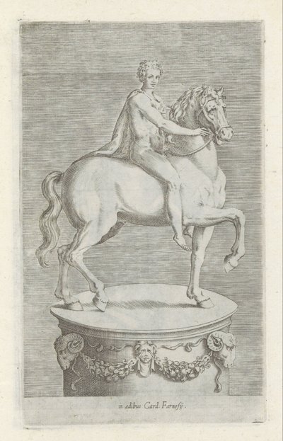 Sculptuur van een naakte jongen op een paard Antiikkiveistoksia Roomassa (sarjan nimi) Ikonit Rooman kaupungin muinaisista patsaista, joita nähdään julkisilla paikoilla (sarjan nimi) tekijältä Anonymous