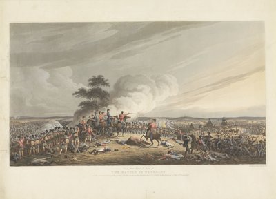 Kuona Waterloossa, 1815 Näkymä Mont St. Jeanista Waterloon taistelusta, ranskalaisille tehdyn suuren panoksen alkaessa noin kello 7 illalla 18. kesäkuuta 1815 (otsikko esineessä) tekijältä Anonymous