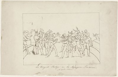 Sarjakuva, joka kuvaa Belgian kansalliskongressin erimielisyyttä kuninkaan valinnasta, 1831 Le Congress Belge ou la Menagerie en désordre. (d