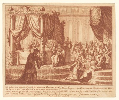 Pfalzin keisarinna Eleanorin kuolinvuode 19. tammikuuta 1720 Kyserin kuolema Eleonora Magdalena Theresa Woad. Kyser Leopoldin 65-vuotiaana Iaren (...) (otsikko esineessä) tekijältä Anonymous
