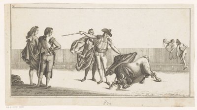 Matadorin puukotama härkä Coleccion de las Principles suertes de una corrida de toros (sarjan nimi esineellä) Kokoelma tärkeimmistä härkätaistelutehtävistä (sarjan nimi) tekijältä Anonymous