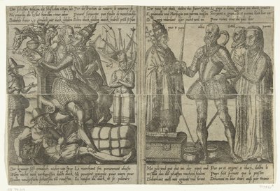 Kun Alva rakastelee Babylonin huoran kanssa, maan talous romahtaa / Margaret of Parma, Granvelle ja paavi tukevat Alvan lähetystyötä, n. 1567-1572 Alvan lähetystyö Alankomaissa ja hänen tyranniansa seuraukset (kopiot), 1572 (sarja tekijältä Anonymous