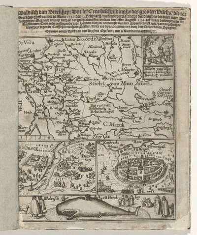 Pamfletin otsikkosivu: Walvisch van Berckhey (...) ghestrandet on Anno 1598. den 3 Februarij, 1599 tekijältä Anonymous