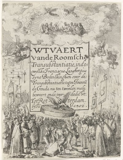 Pamfletin Wtvaert vande Roman Transubstantiatie, 1612, otsikkopainos Wtvaert vande Roman Transsubstantiaatio, welcke Franciscus Lansbergius syne Bedenckinghen Transsubstantiaatiosta Joannes de Goudaa vastaan ​​väittää nyt toista kertaa ende v tekijältä Anonymous