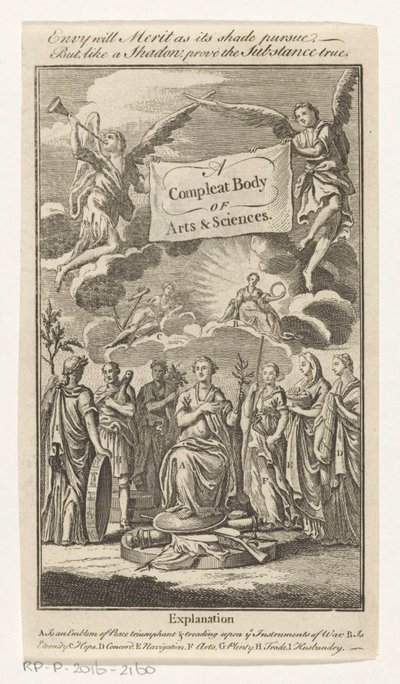 Triomf van Vrede Täydellinen Body of Arts & Sciences (otsikko esineessä) Otsikko voor: S.n., The Universal Magazin of Knowledge and Pleasure, Vol III, 1748 tekijältä Anonymous