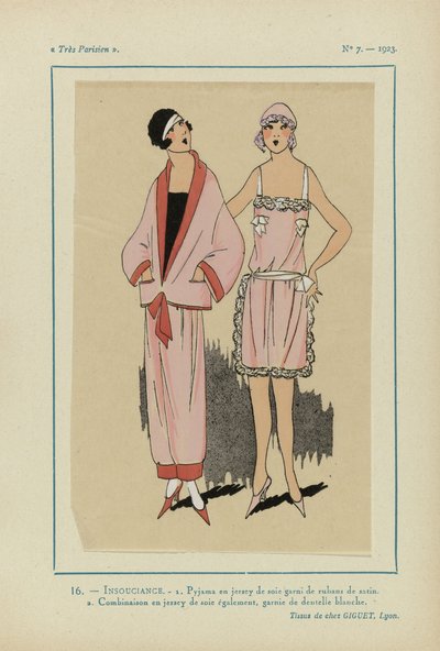 Hyvin pariisilainen, 1923, nro 7: 16.- HUOLELLINEN. - 1. Pyjamat silkkitrikoossa... tekijältä Anonymous