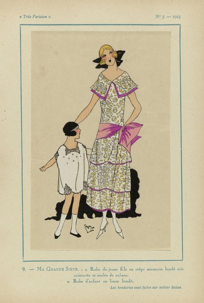 Hyvin pariisilainen, 1923, nro 7: 9.- ISOSISARteni. - 1. Nuoren tytön mekko... tekijältä Anonymous