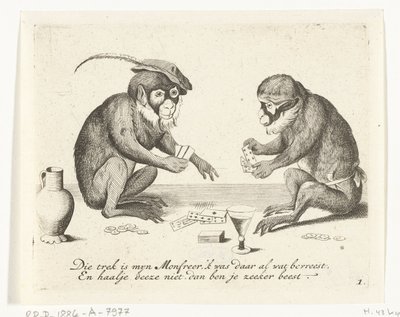 Dues cartes de mico Diverses empreses de la vida humana presentades per micos (títol de la sèrie) Què és el que em veu en aquest món? / És un joc Aape, i no acaba (títol de la sèrie). tekijältä Anonymous