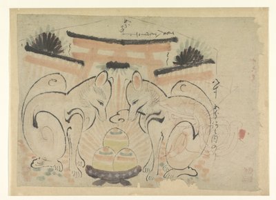 Kaksi kettua japanilaisessa temppelissä tekijältä Anonymous