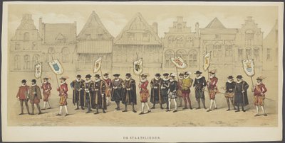 Utrecht Masquerade, levy c: valtiomiehet, 1856 Valtiomiehet (otsikko esineessä) The Founders of Dutch Freedom, (William I:n aika), esittelijä H.H. Utrechtin opiskelijakunnan jäseniä Utrechtin yliopiston 220-vuotisjuhlan kunniaksi tekijältä Anonymous