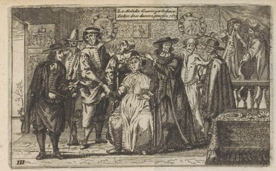 Taudin parantaminen tanssimalla, 1673 La Maladie Guarie par la dance / Taudin parantaminen tanssin avulla. 1673 (otsikko esineessä) tekijältä Anonymous