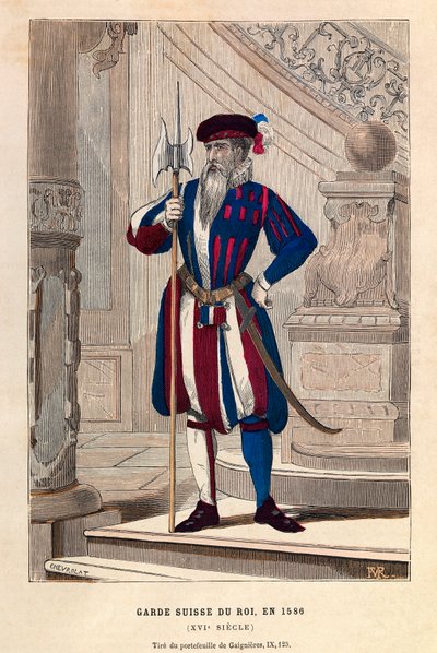 Sveitsiläinen kuninkaankaarti vuonna 1586 (Henry III) - Kuninkaan Sveitsin Kaartin jäsen tekijältä Anonymous Anonymous