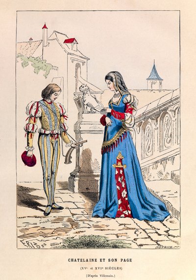 Chatelaine et son -sivu au 15th century - Chatelaine ja hänen sivunsa 15th Century - kokoelma privee tekijältä Anonymous Anonymous