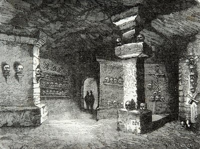Katakombien galleria Pariisissa 1800-luvulla, kaiverrus, yksityinen kokoelma tekijältä Anonymous Anonymous