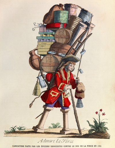 Ihaile Pariisin apteekkarien tekemää La Force -karikatyyria La Forcen herttua vastaan vuonna 1721 (kuningas Ludvig XV:n hallituskausi) - yksityinen kokoelma tekijältä Anonymous Anonymous