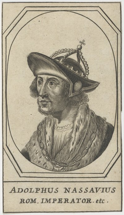 Adolphe de Nassau (1250-1298) - Adolf Nassaulainen, roomalaisten kuningas, Anonyymi. Etsaus, koko: 10,8x6,2 tekijältä Anonymous Anonymous