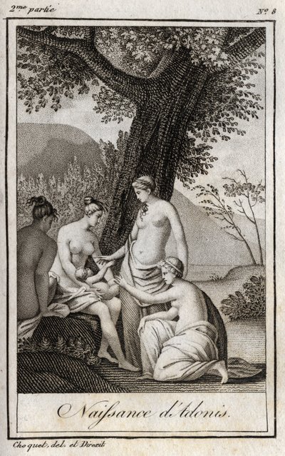 Adonis on syntynyt. Kaiverrus vuodelta 1819 Charles Albert Demoustier