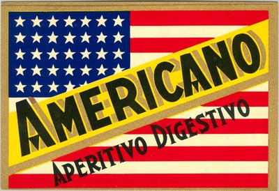 Mainos italialaisesta lyhytjuomasta Americano, amerikkalainen lippu tekijältä Anonymous Anonymous