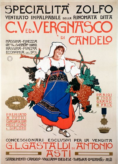 Mainosjuliste italialaisen yrityksen Vergnasco Candelon tuottamasta sienitautien torjunta-aineesta, 1900-luku tekijältä Anonymous Anonymous