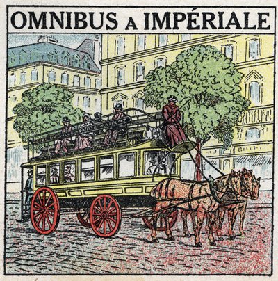 Eläinveto: omnibus a imperiale 1800-luvulla. Anonyymi kuvitus vuodelta 1925. Yksityiskokoelma. tekijältä Anonymous Anonymous