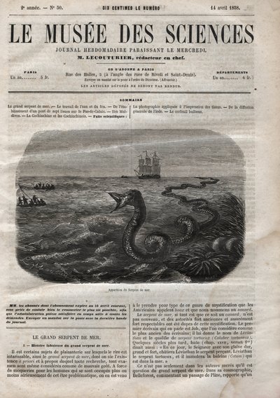 Merikäärmeen ulkonäkö. Kaiverrus vuodelta 1858. Yksi "Musee des Sciences" -näyttelystä 14. huhtikuuta tekijältä Anonymous Anonymous