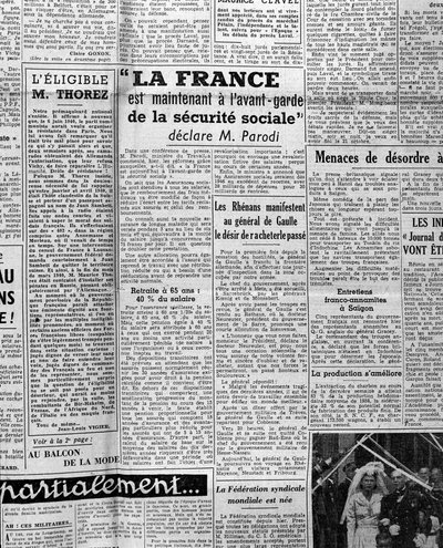 Artikkeli sosiaaliturvasta: "Ranska on nyt sosiaaliturvan eturintamassa, sanoo herra Parodi" 1945 tekijältä Anonymous Anonymous