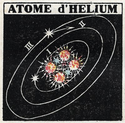 Atomi ja tiede: Helium Atom. Anonyymi kuvitus vuodelta 1925. Yksityiskokoelma. tekijältä Anonymous Anonymous