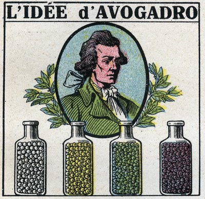 Atomit: Amedeo Avogadron (1776-1856) idea. Anonyymi kuvitus vuodelta 1925. Yksityiskokoelma. tekijältä Anonymous Anonymous