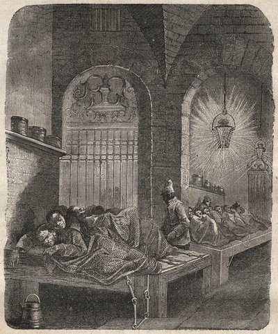 Brestin vankila yöllä. Kaiverrus Pierre Zacconen (1817-1895) (Colonia Penale - Rangaistussiirtokunta) kirjaan ”Vangoitujen historia luomisesta nykypäivään” (1877). Yksityinen kokoelma. tekijältä Anonymous Anonymous