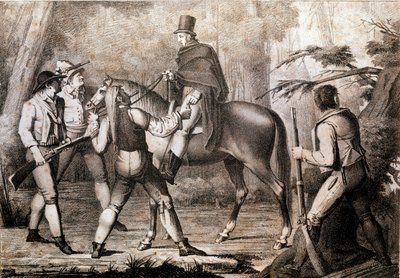 Rikaat hyökkäämässä hevosmatkustajaa vastaan 1800-luvun Print Private Collection tekijältä Anonymous Anonymous